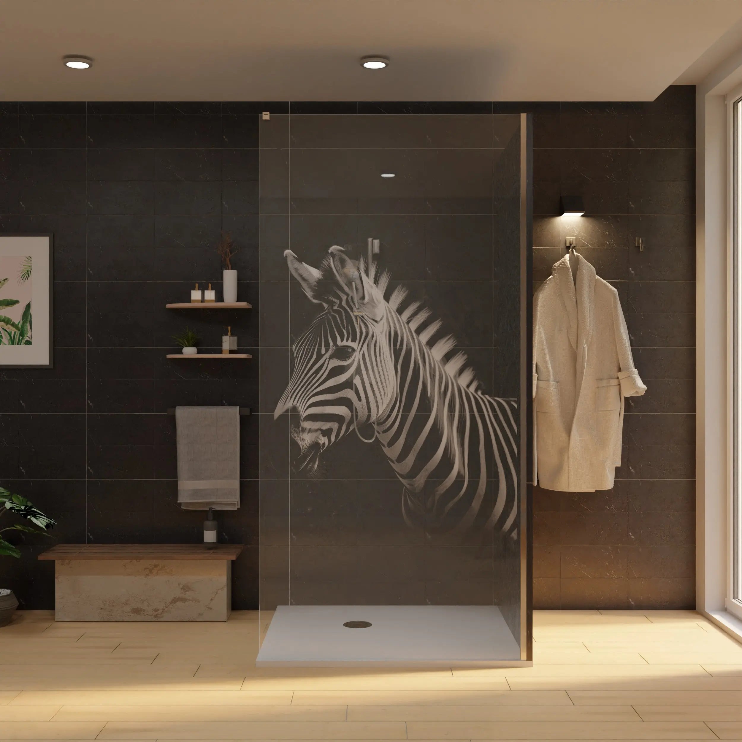 Duschwand mit Laser Motiv - Zebra